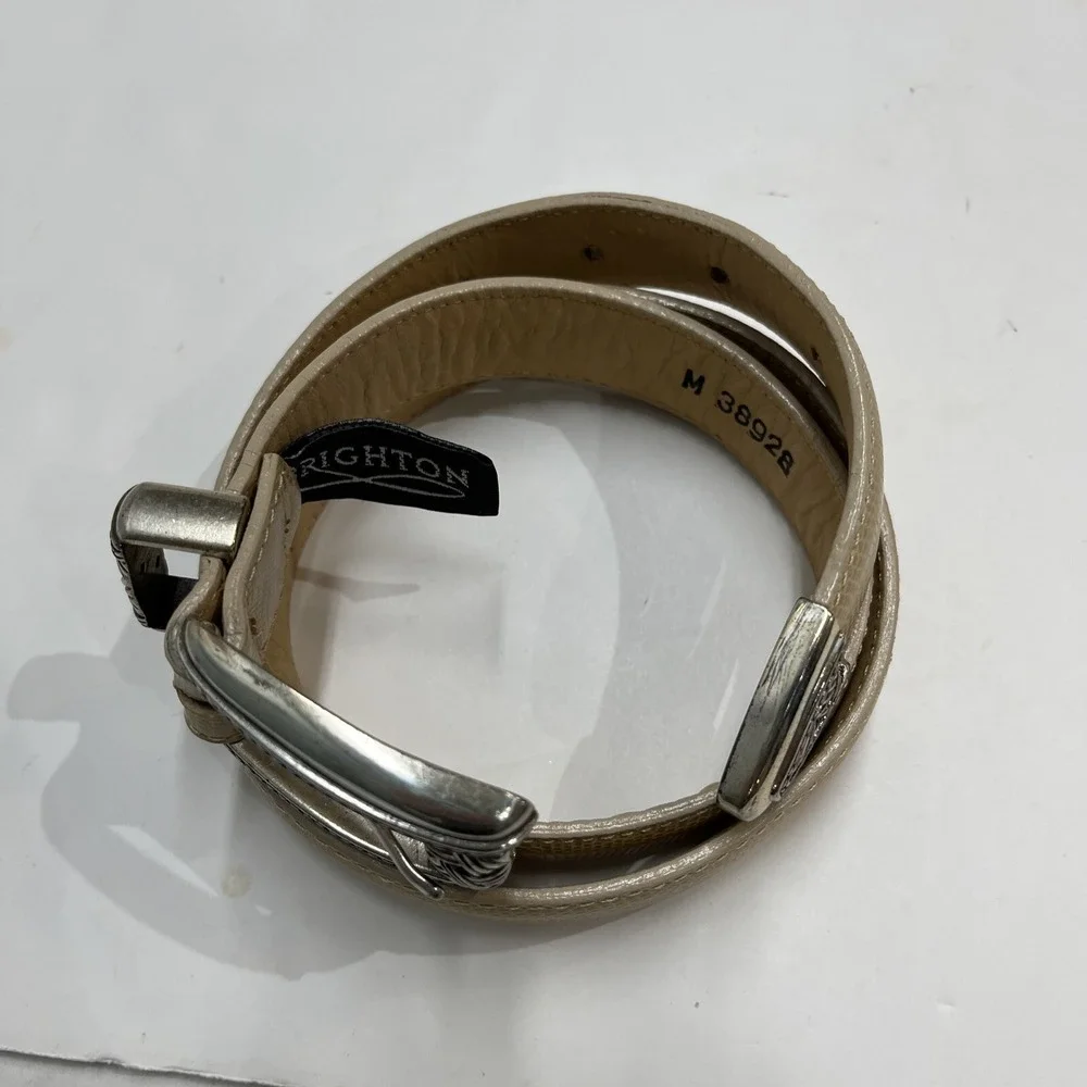 Vintage Brighton Belt M Light Tan‎ Faux Embossed Leather Western Silver Tip